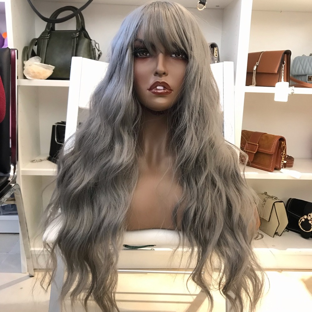Human hair blend Sliver Gray Wig